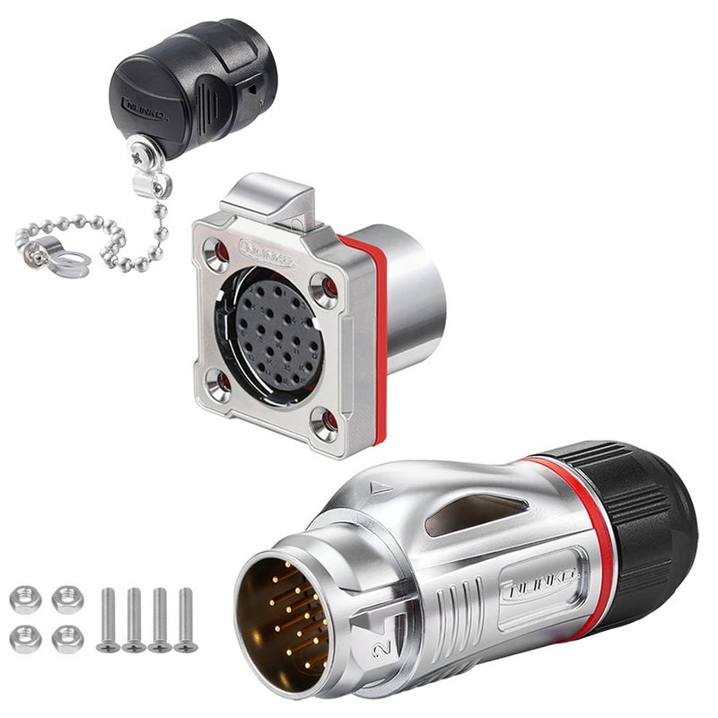 CNLINKO BD-24 19 PIN Industrial Waterproof Connectors, IP68 Circular Connector, Hard Metal Anti-Interference Shell, Quick Plug Aviation Connector, M24 Panel Mount Flange Socket (19 Pin) - Image 1